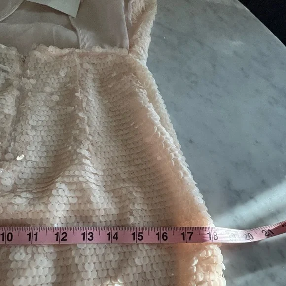 NWT Massimo Dutti Studio blush sequin dress with chiffon open back side slit  S - Picture 10 of 14